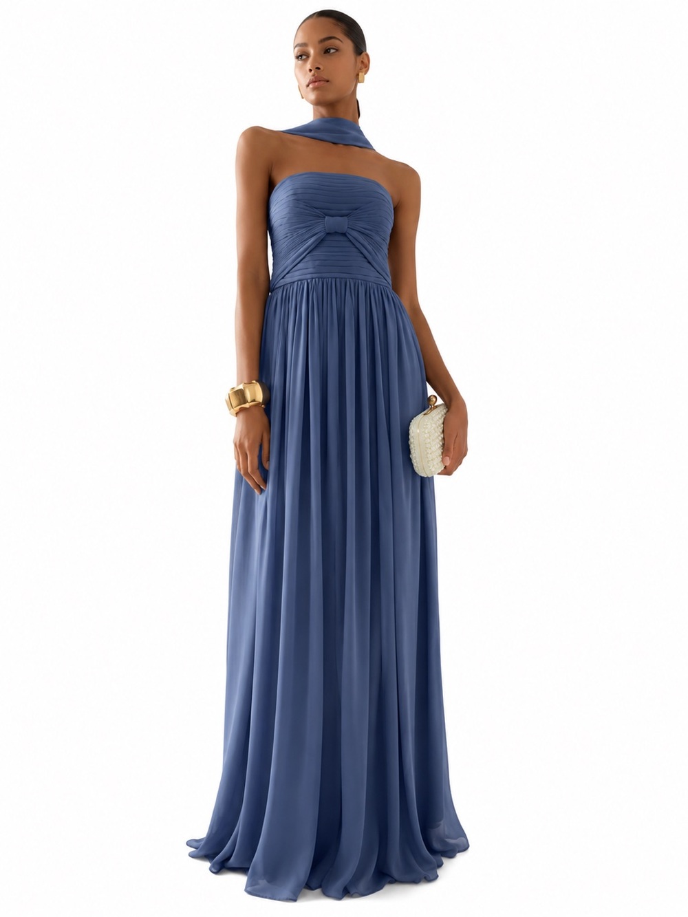Steel Blue Strapless Chiffon Formal Gown Corset Lace Up Back NWT Size 0